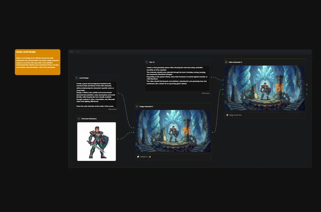 AI character design interface showing fantasy knight warrior with crystal cave environment and multiple generated image variations for game development