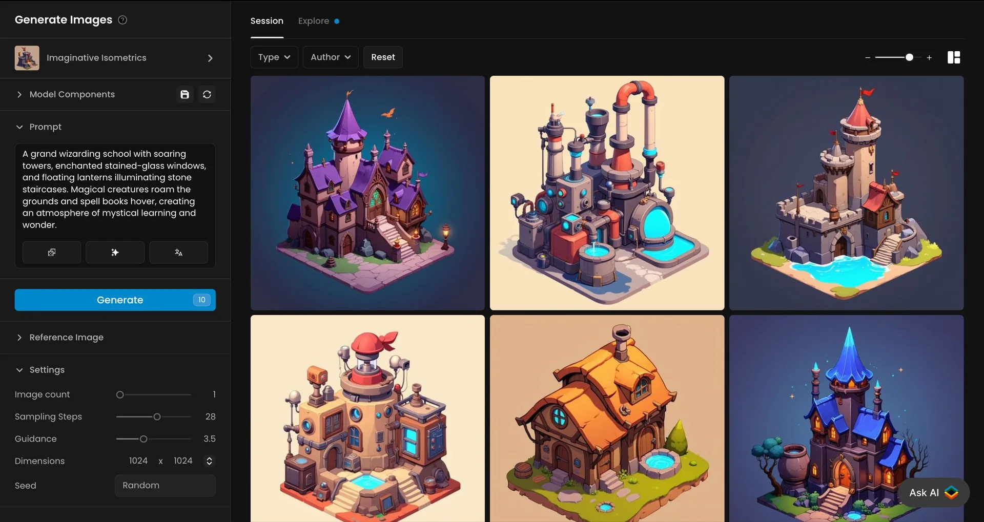 Isometric Buildings Generated With A Scenario Trained Model