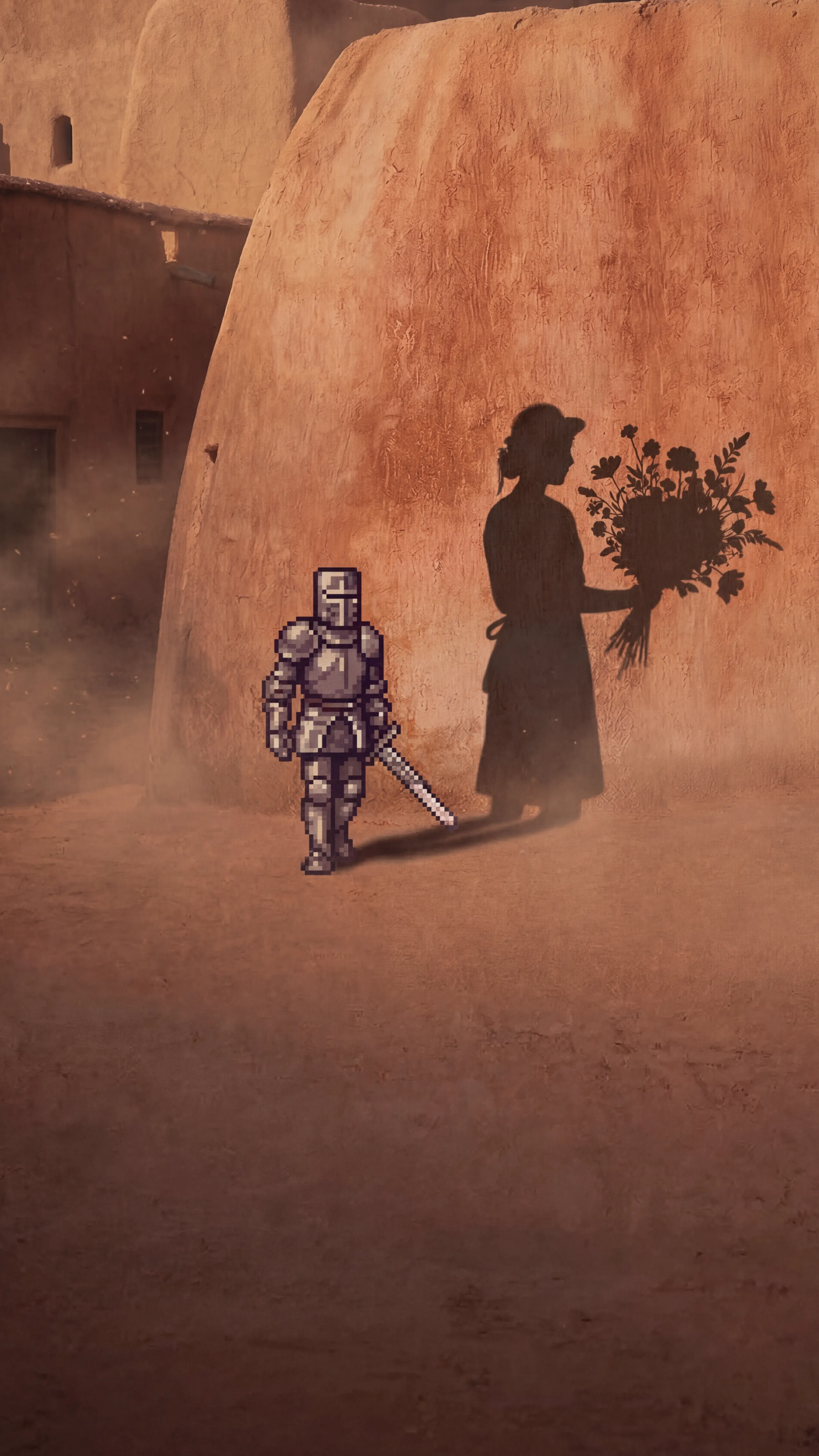 Cinematic silhouette with dramatic backlighting